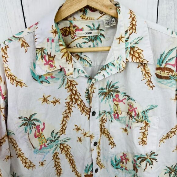 Moda Campia Moda XL VINTAGE Y2K White Palm Aloha Hawaiian Dad Shirt Button Up - Picture 3 of 7
